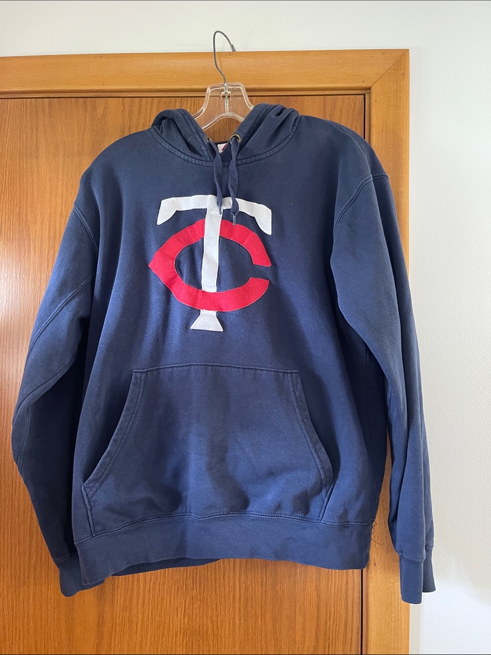 Navy Hooded Sweatshirt with Red & White Chest Logo